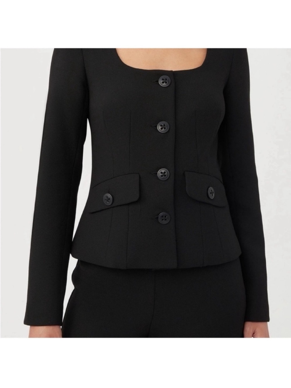 Trina Turk Black Square-Neck Button Front Jacket